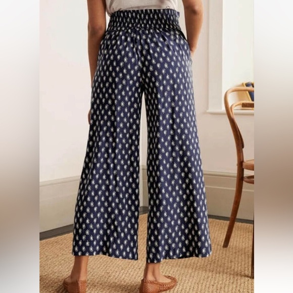 Boden Caithness Wide‎ Leg Loose Flowy Paisley Pants US Size 6R Navy White - Picture 3 of 11